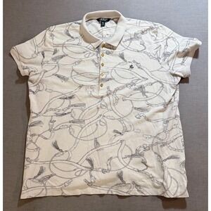 Lauren Ralph Lauren 2X Equestrian Print Short Sleeve Polo Shirt Top Short Sleeve